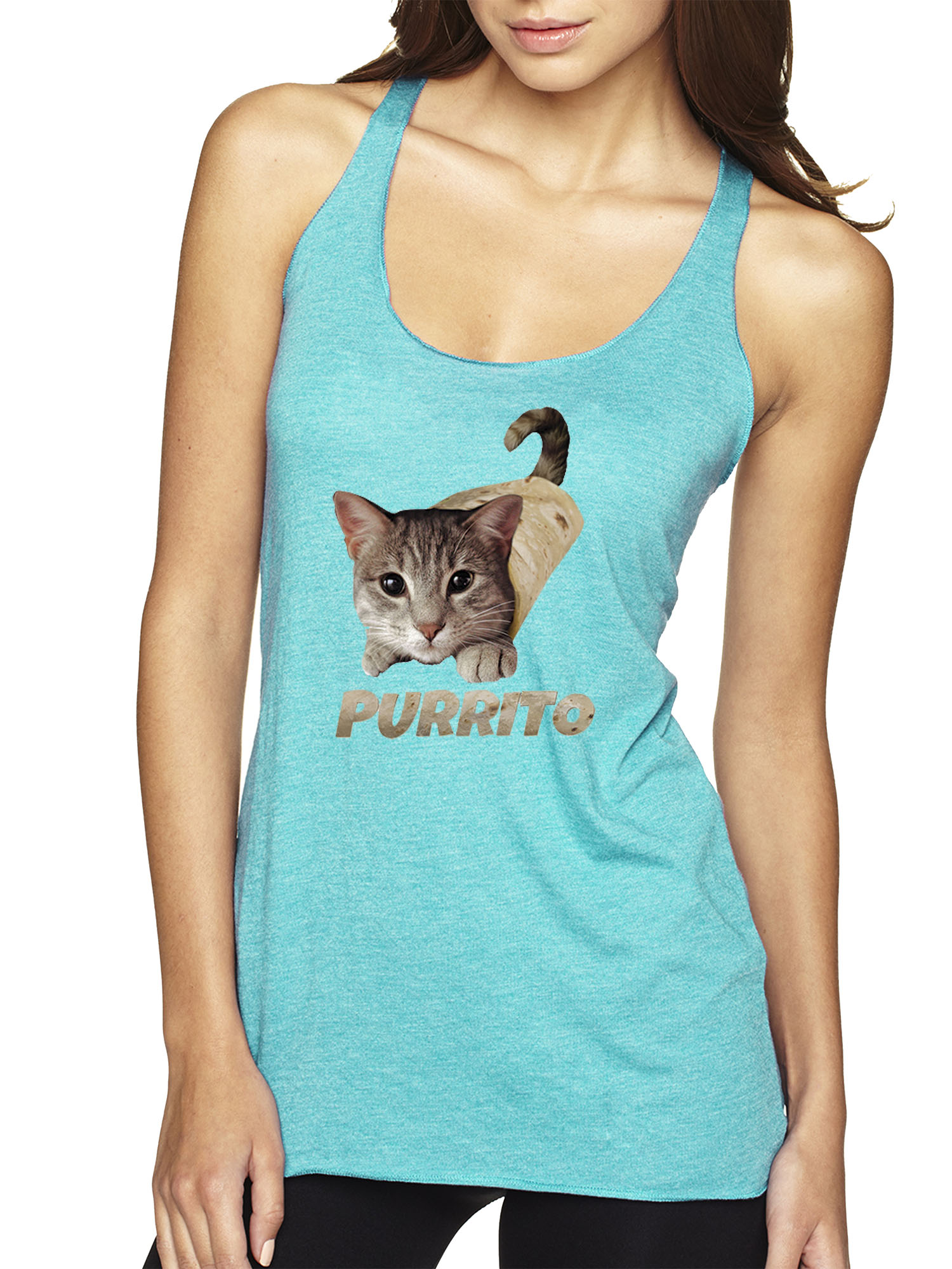 Trendy USA 1507 - Women's Tank-Top Purrito Burrito Kitty Cat Lovers Taco Spicy Funny Medium Tahiti Blue