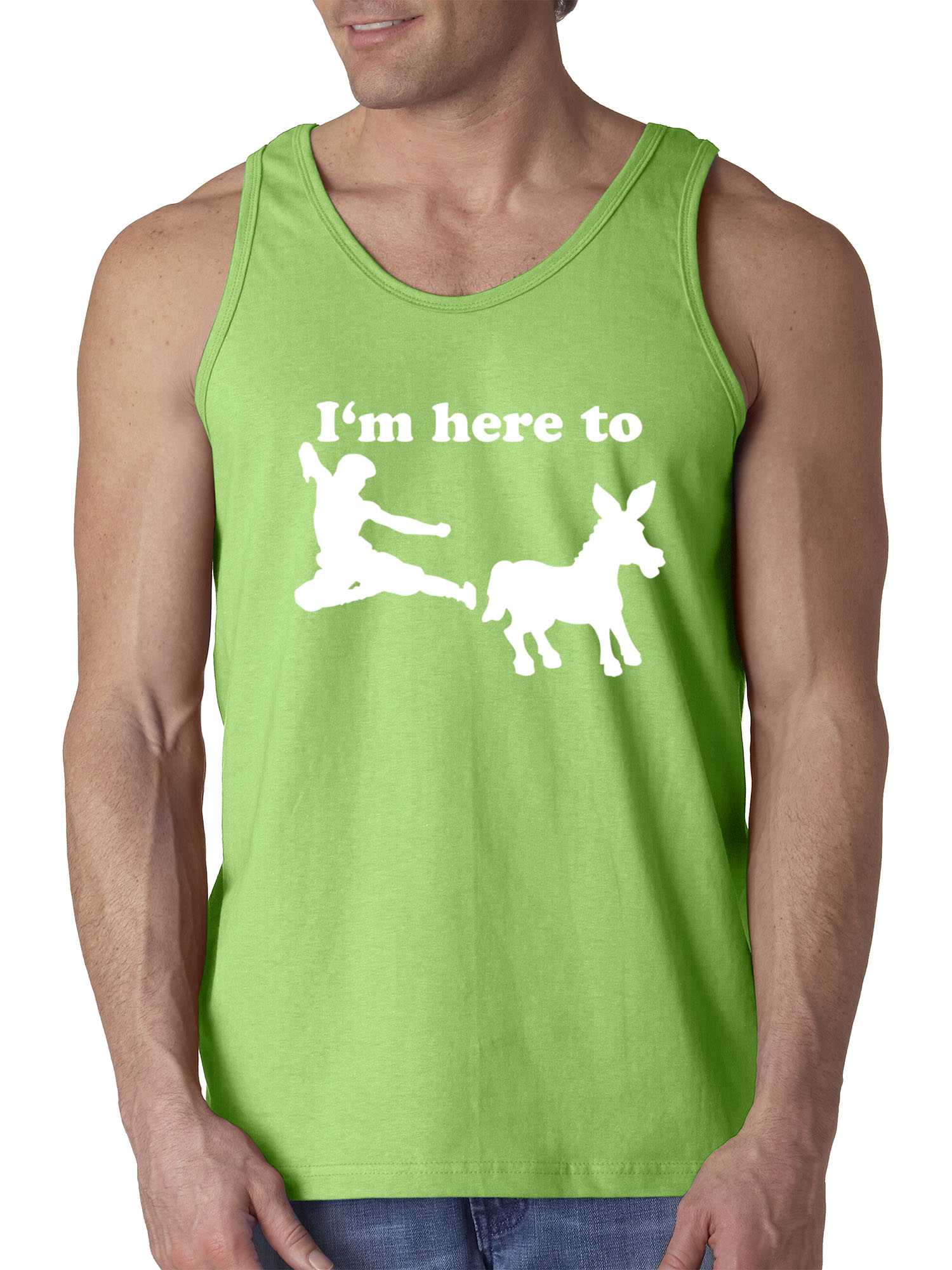 Trendy USA 1229 - Men's Tank-Top I'm Here to Kick Ass Karate Donkey Small Lime