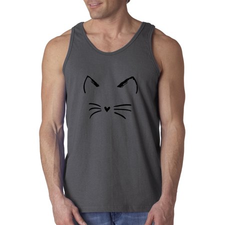 Trendy USA 1128 - Men's Tank-Top Cat Whiskers Silhouette Heart Nose XL Charcoal