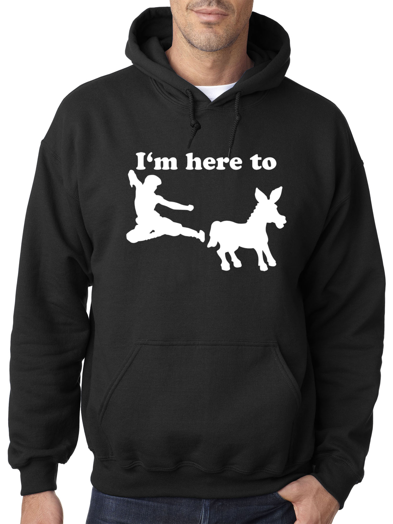 Trendy USA 1229 - Adult Hoodie I'm Here to Kick Ass Karate Donkey Sweatshirt Small Black