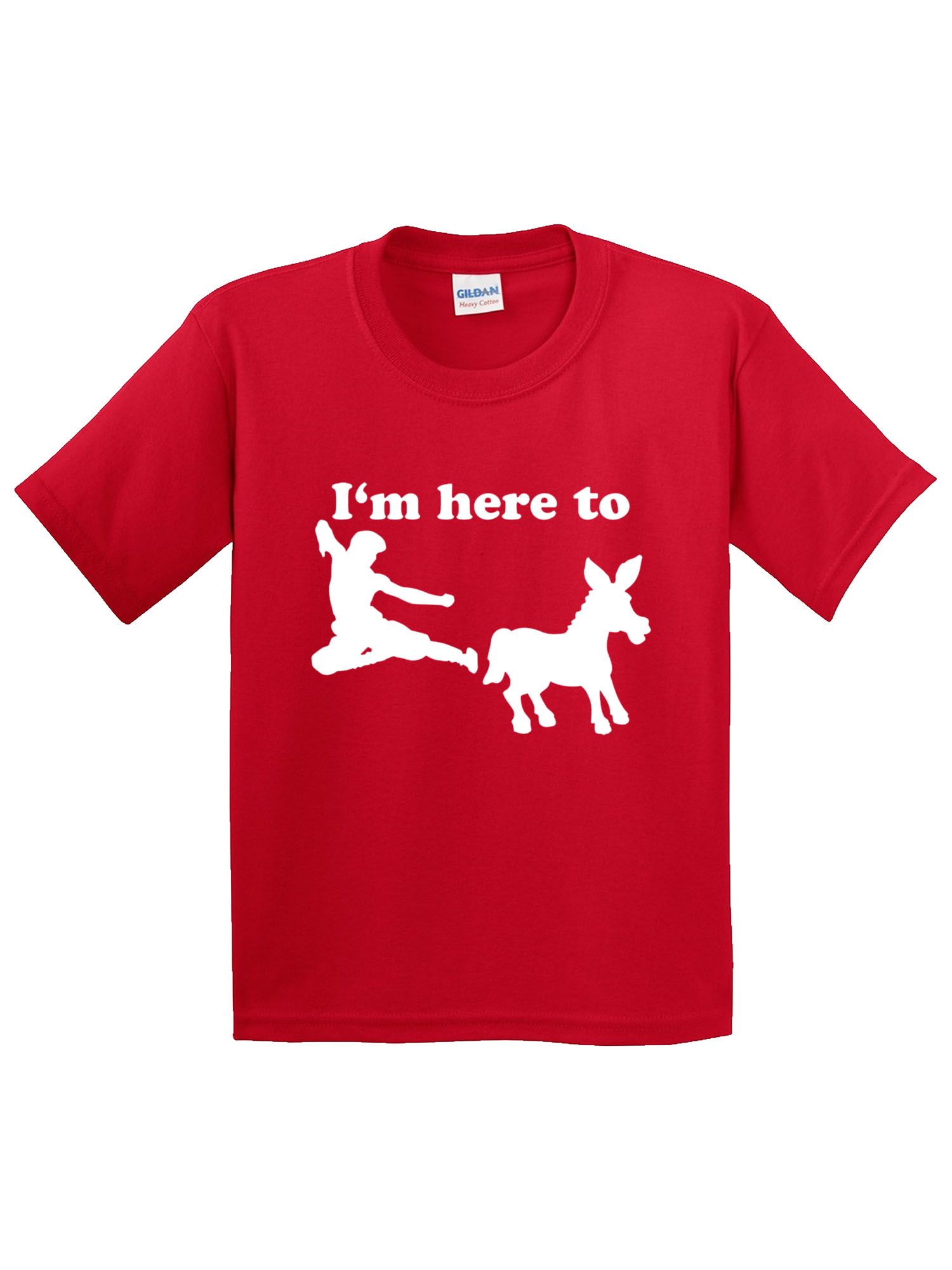 Trendy USA 1229 - Youth T-Shirt I'm Here to Kick Ass Karate Donkey Large Red