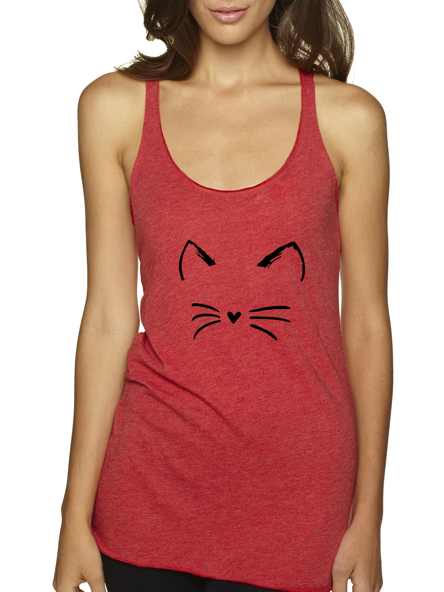Trendy USA 1128 - Women's Tank-Top Cat Whiskers Silhouette Heart Nose XL Red