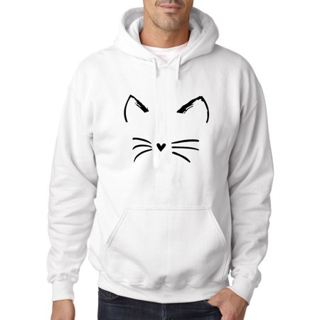 New Way 1128 - Adult Hoodie Cat Whiskers Silhouette Heart Nose Sweatshirt Small White