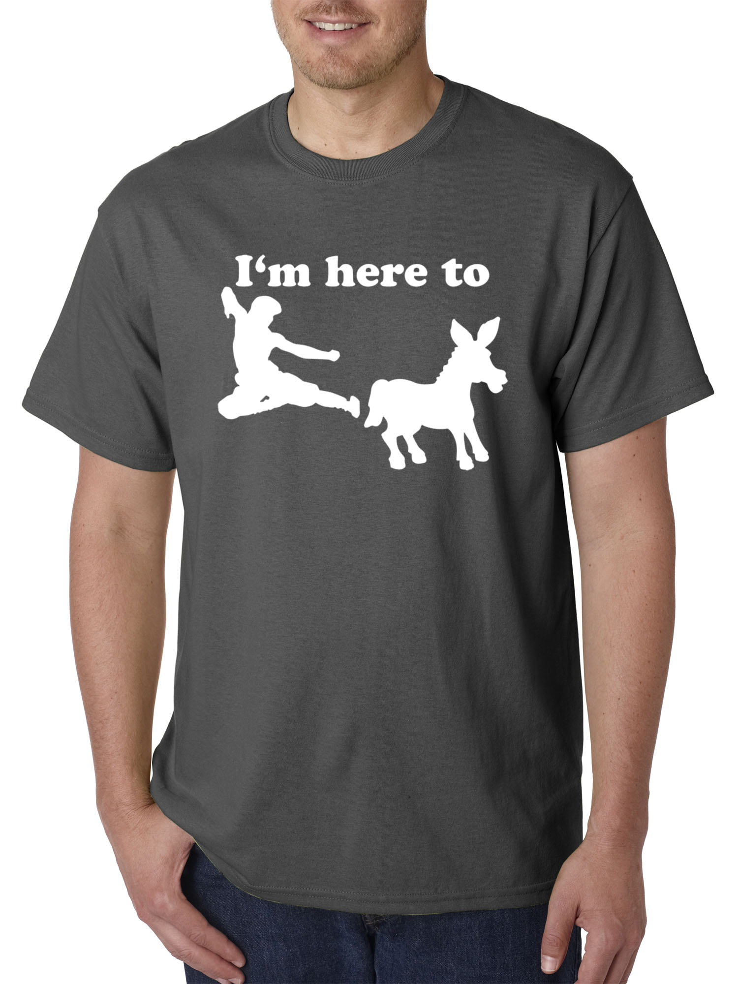 Trendy USA 1229 - Unisex T-Shirt I'm Here to Kick Ass Karate Donkey 3XL Charcoal