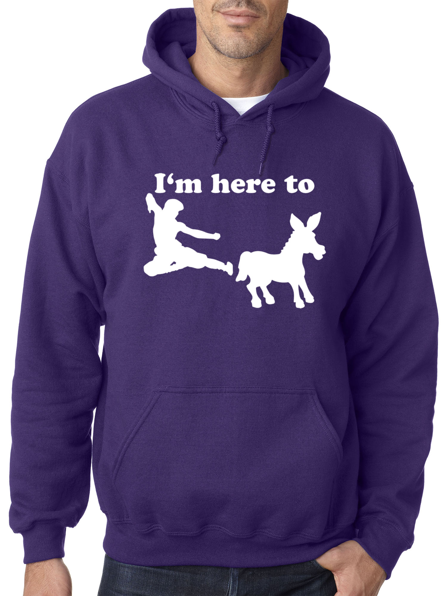 Trendy USA 1229 - Adult Hoodie I'm Here to Kick Ass Karate Donkey Sweatshirt 2XL Purple