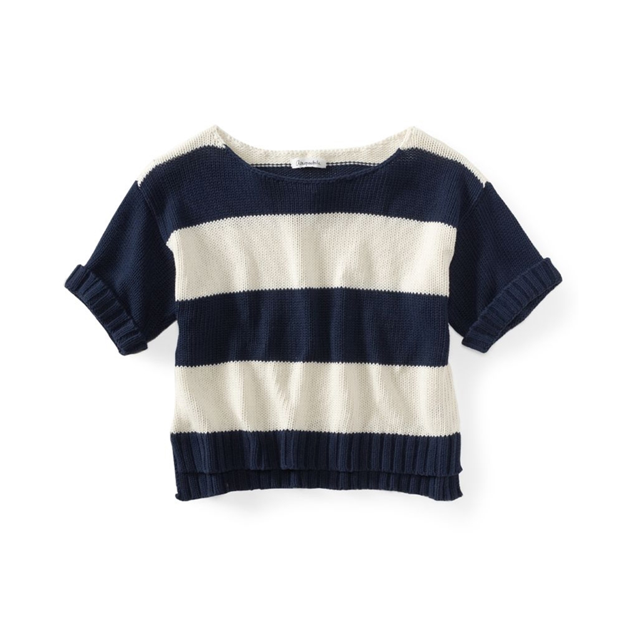 Aeropostale Womens Stripe Wide-fit Cropped Knit Sweater  Blue  Juniors  Large