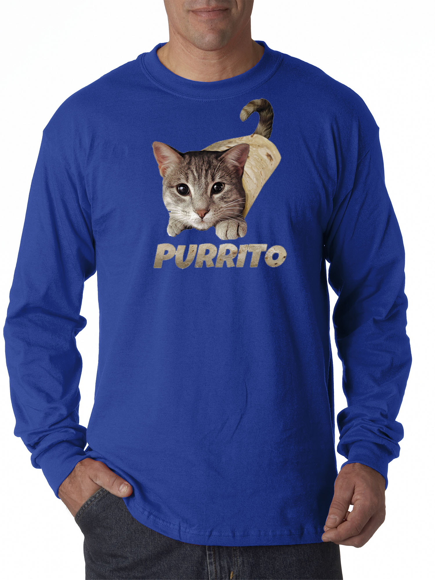 Trendy USA 1507 - Unisex Long-Sleeve T-Shirt Purrito Burrito Kitty Cat Lovers Taco Spicy Funny 4XL Royal Blue