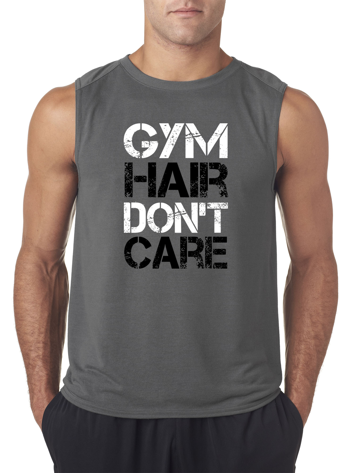 Trendy USA 1455 - Men's Sleeveless Gym Hair Don't Care Workout Exercise Fitness Health Medium Charcoal