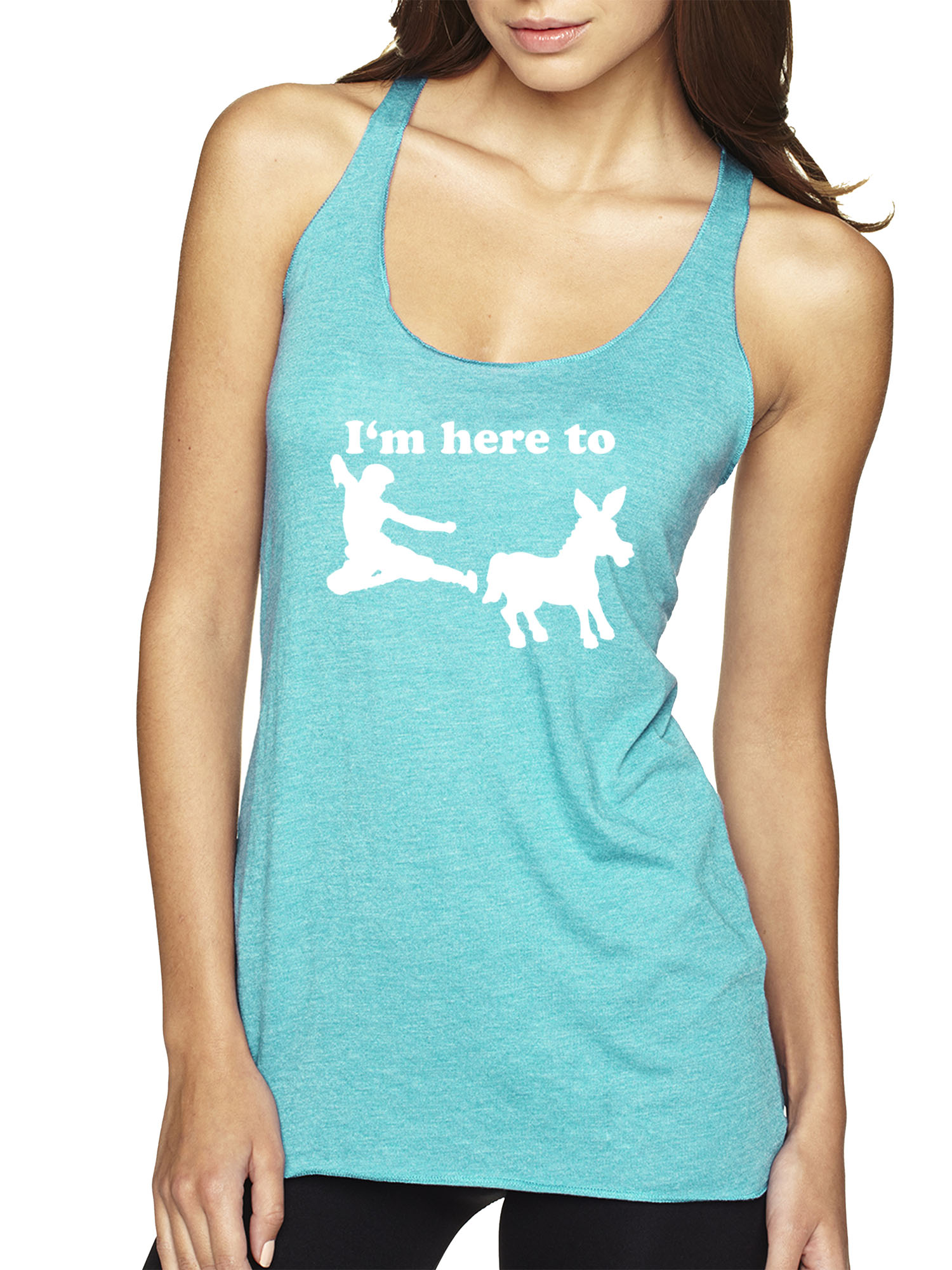 Trendy USA 1229 - Women's Tank-Top I'm Here to Kick Ass Karate Donkey Large Tahiti Blue