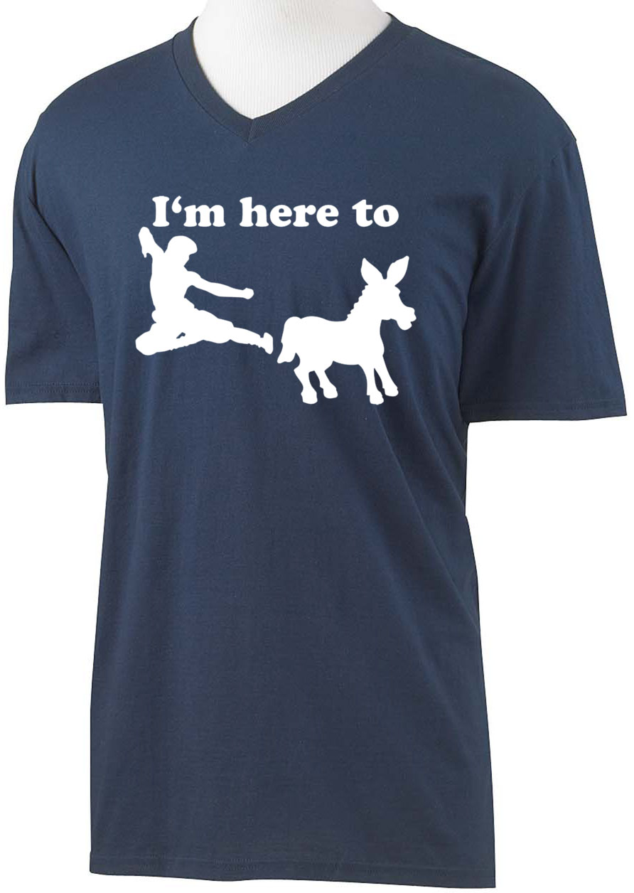 Trendy USA 1229 - Men's V-Neck T-Shirt I'm Here to Kick Ass Karate Donkey 2XL Navy