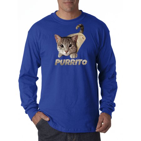 Trendy USA 1507 - Unisex Long-Sleeve T-Shirt Purrito Burrito Kitty Cat Lovers Taco Spicy Funny Small Royal Blue