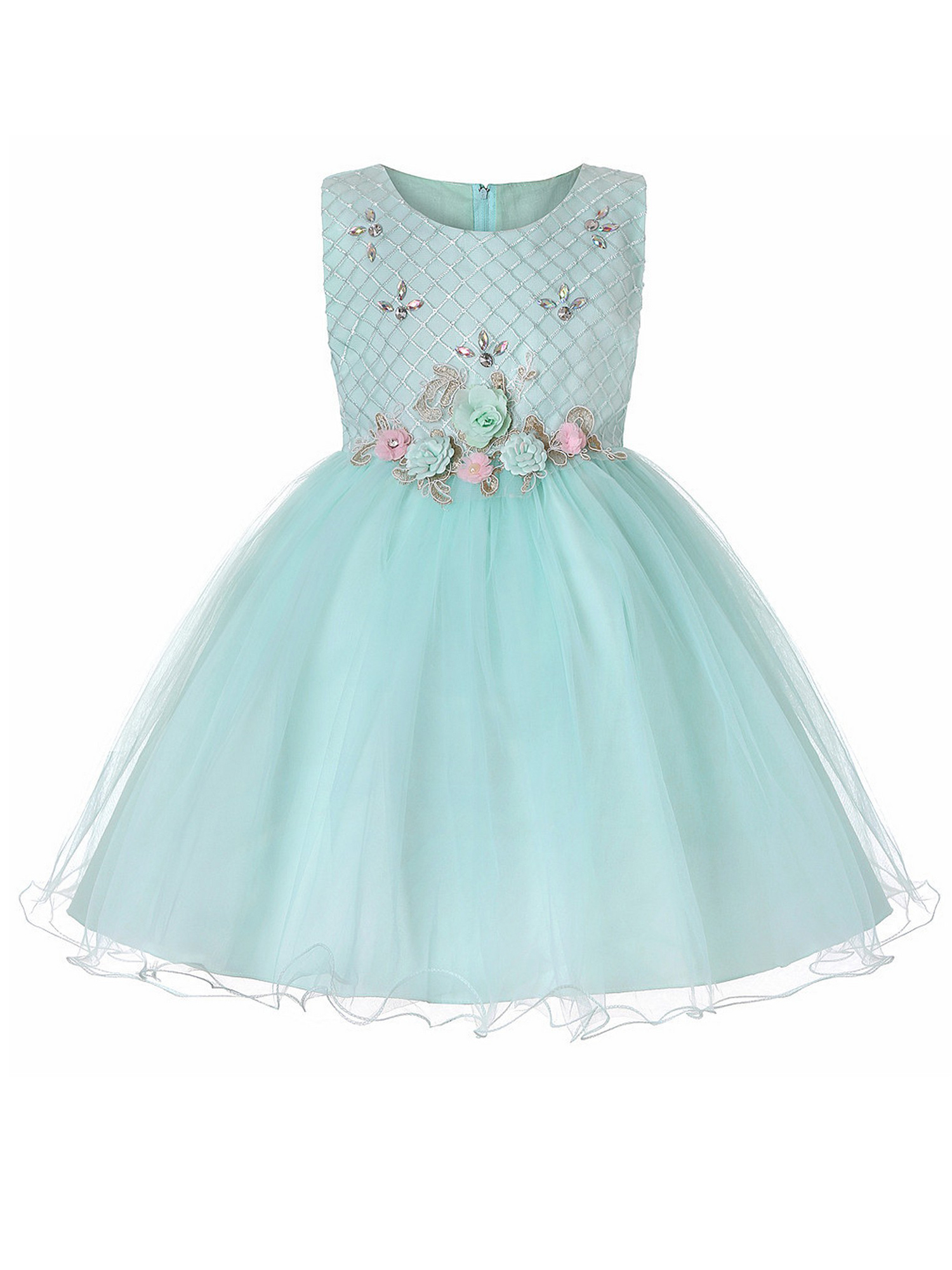 Rainkids Girls Mint Roses Rhinestone Junior Bridesmaid Easter Dress 8-14