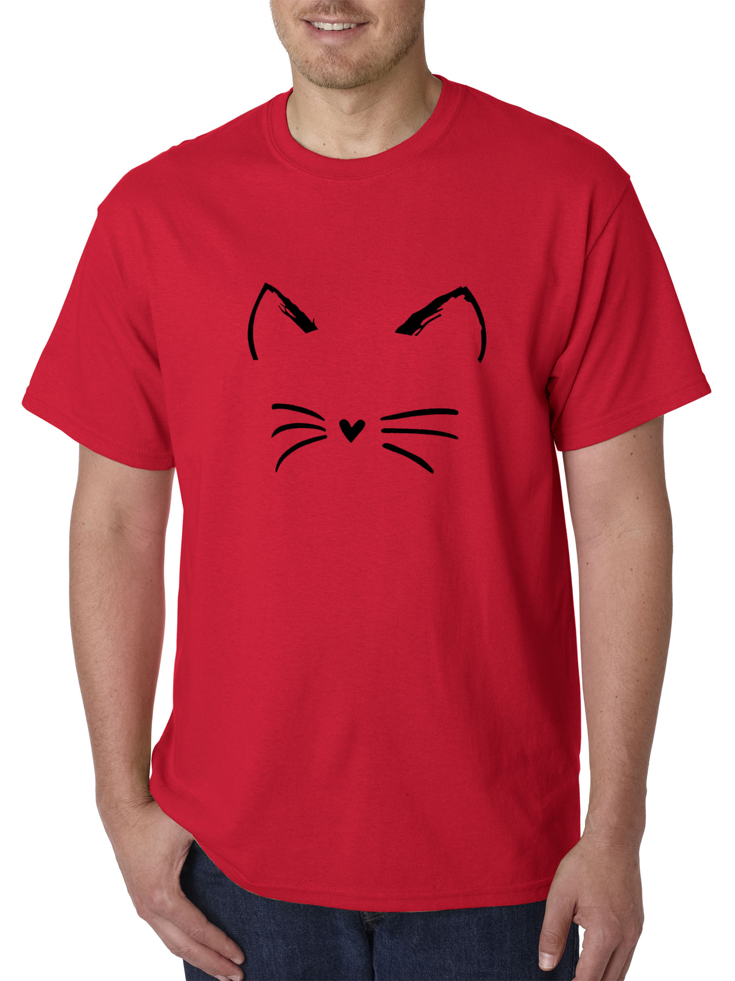 New Way 1128 - Unisex T-Shirt Cat Whiskers Silhouette Heart Nose 2XL Red