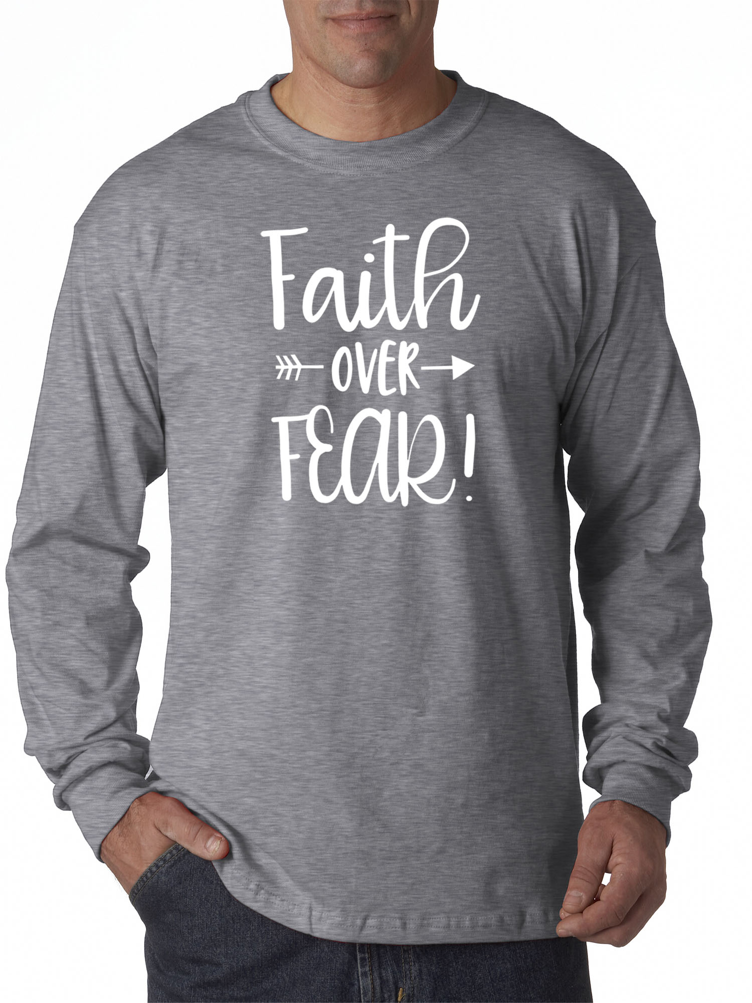 Trendy USA 1253 - Unisex Long-Sleeve T-Shirt Faith Over Fear Script 2XL Heather Grey