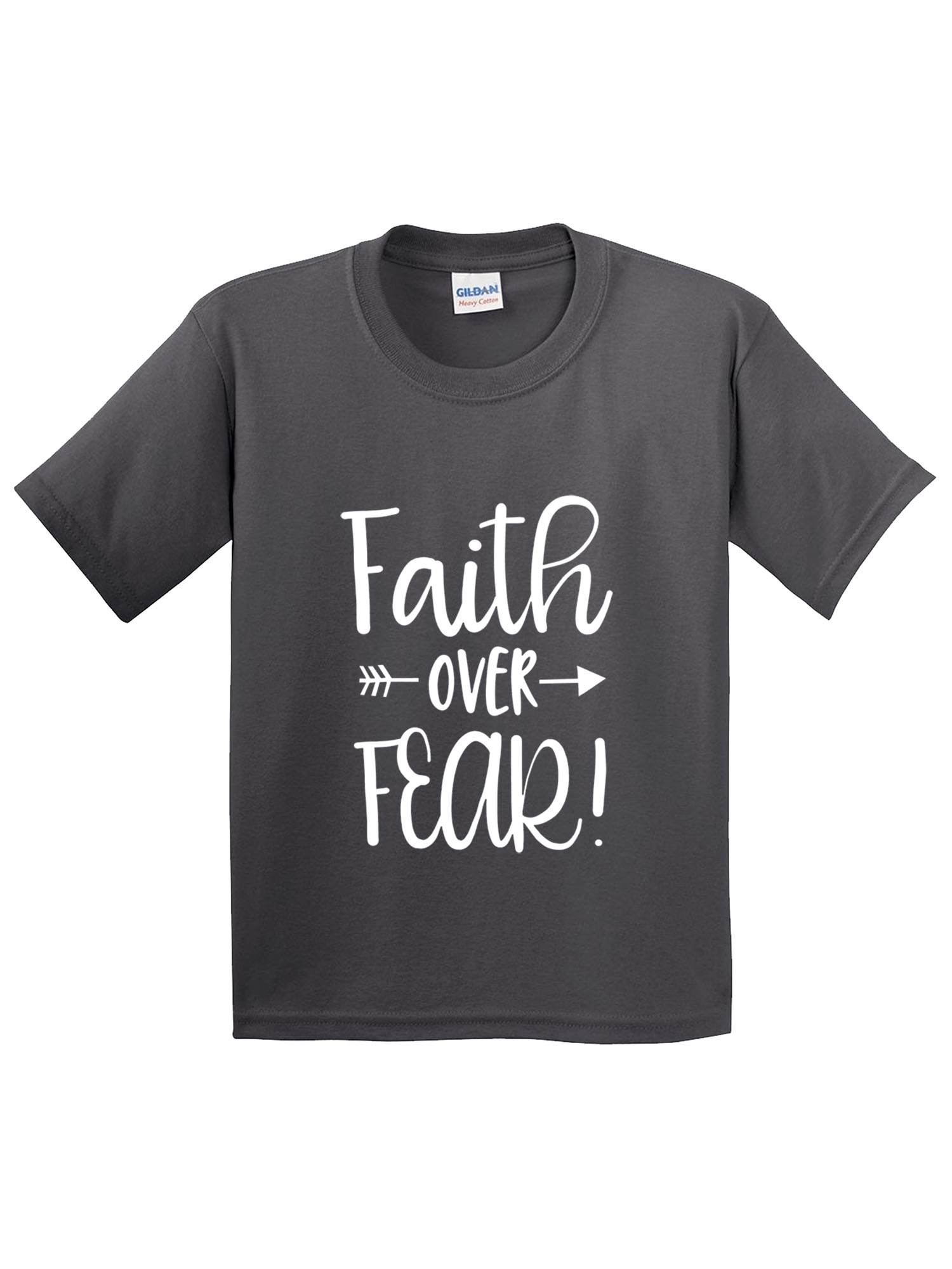 Trendy USA 1253 - Youth T-Shirt Faith Over Fear Script Medium Charcoal