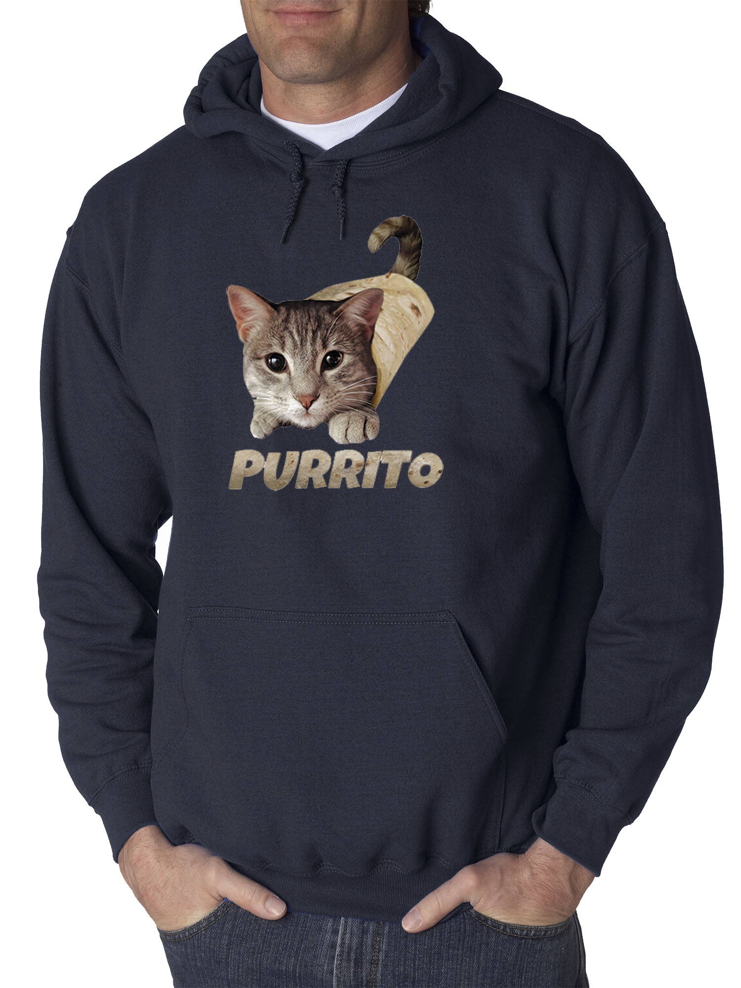 Trendy USA 1507 - Adult Hoodie Purrito Burrito Kitty Cat Lovers Taco Spicy Funny Sweatshirt Medium Navy