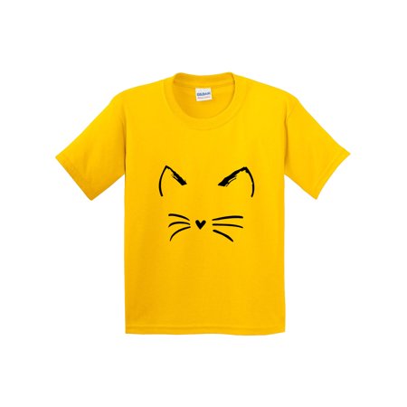 Trendy USA 1128 - Youth T-Shirt Cat Whiskers Silhouette Heart Nose XL Daisy Yellow