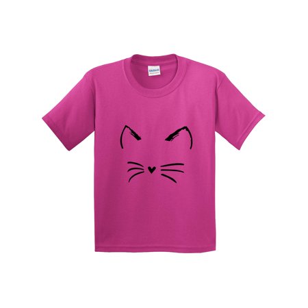 Trendy USA 1128 - Youth T-Shirt Cat Whiskers Silhouette Heart Nose Large Heliconia