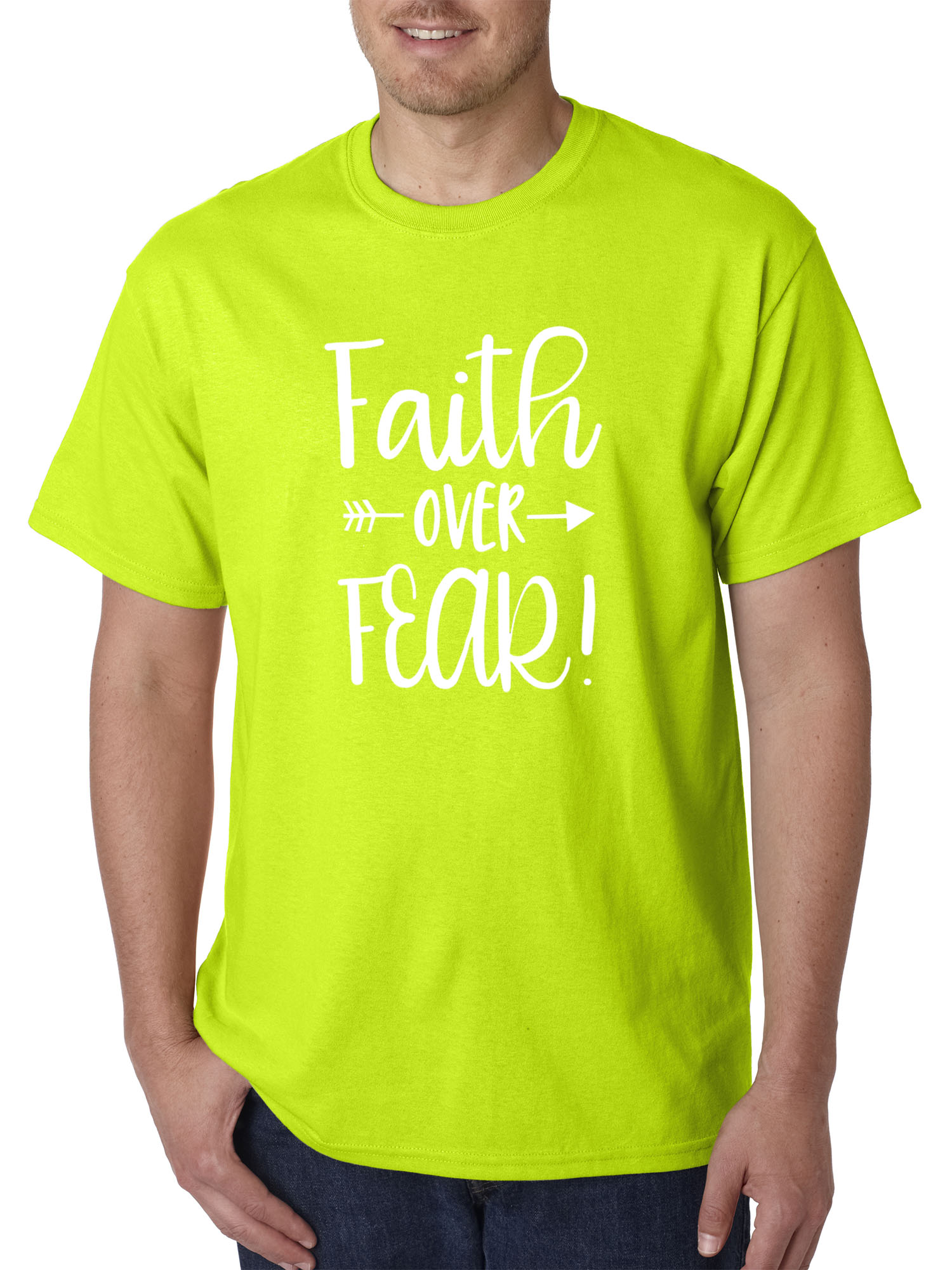 Trendy USA 1253 - Unisex T-Shirt Faith Over Fear Script Medium Safety Green