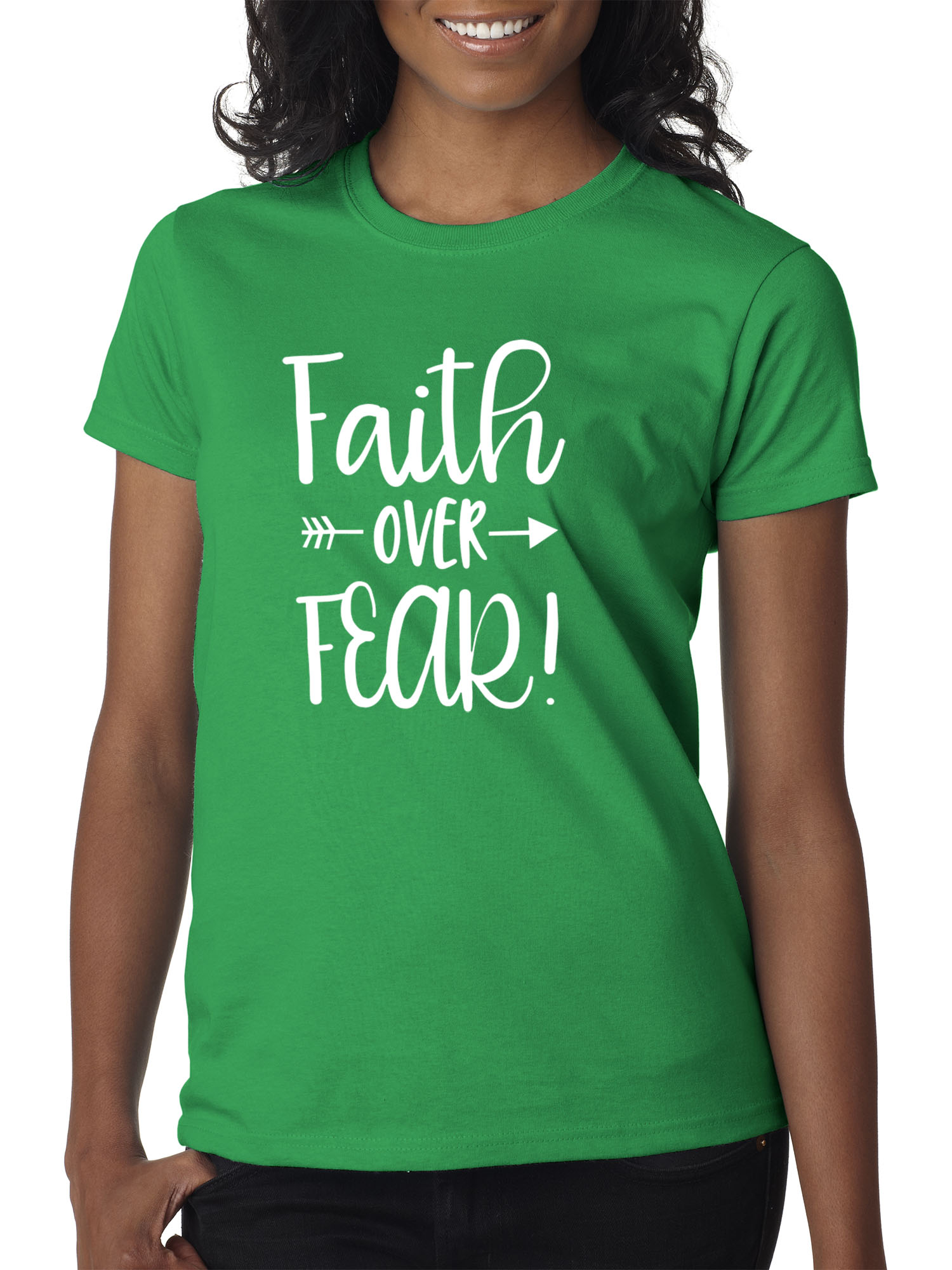Trendy USA 1253 - Women's T-Shirt Faith Over Fear Script Large Kelly Green