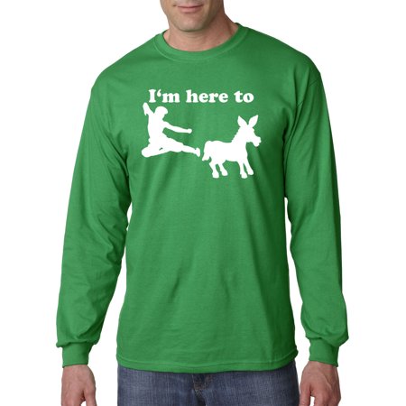 Trendy USA 1229 - Unisex Long-Sleeve T-Shirt I'm Here to Kick Ass Karate Donkey Large Kelly Green