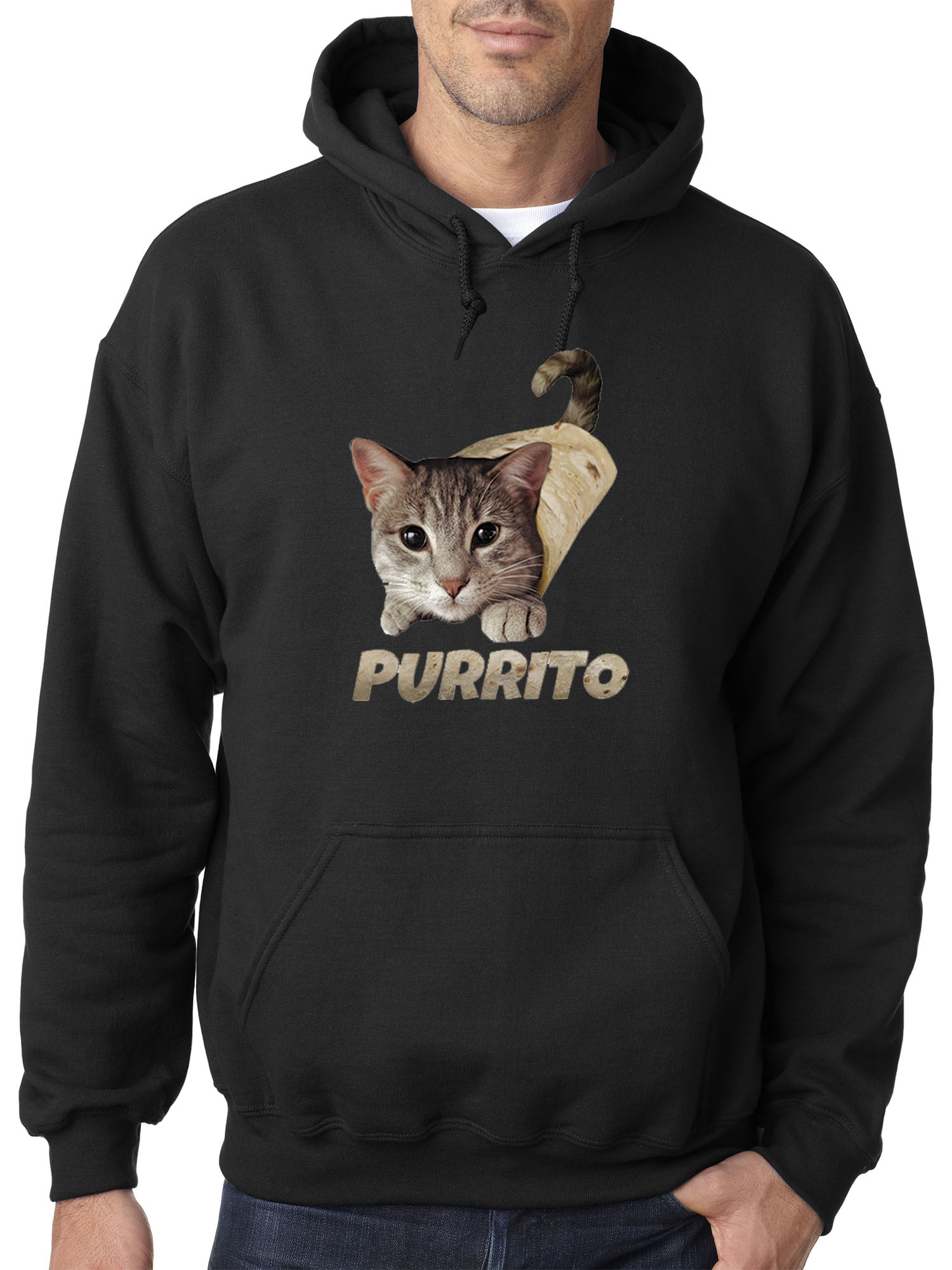 Trendy USA 1507 - Adult Hoodie Purrito Burrito Kitty Cat Lovers Taco Spicy Funny Sweatshirt Small Black