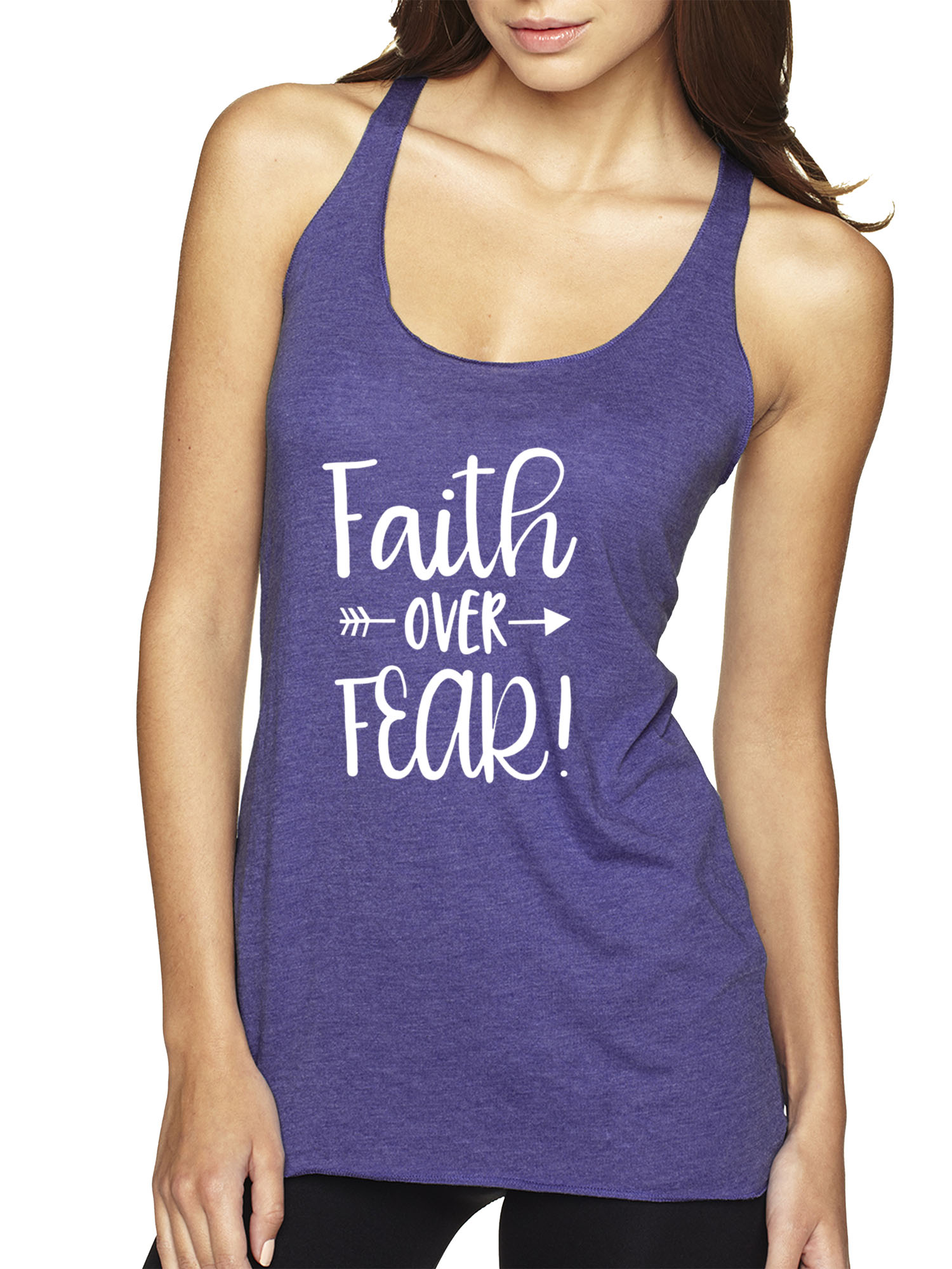 Trendy USA 1253 - Women's Tank-Top Faith Over Fear Script Medium Purple