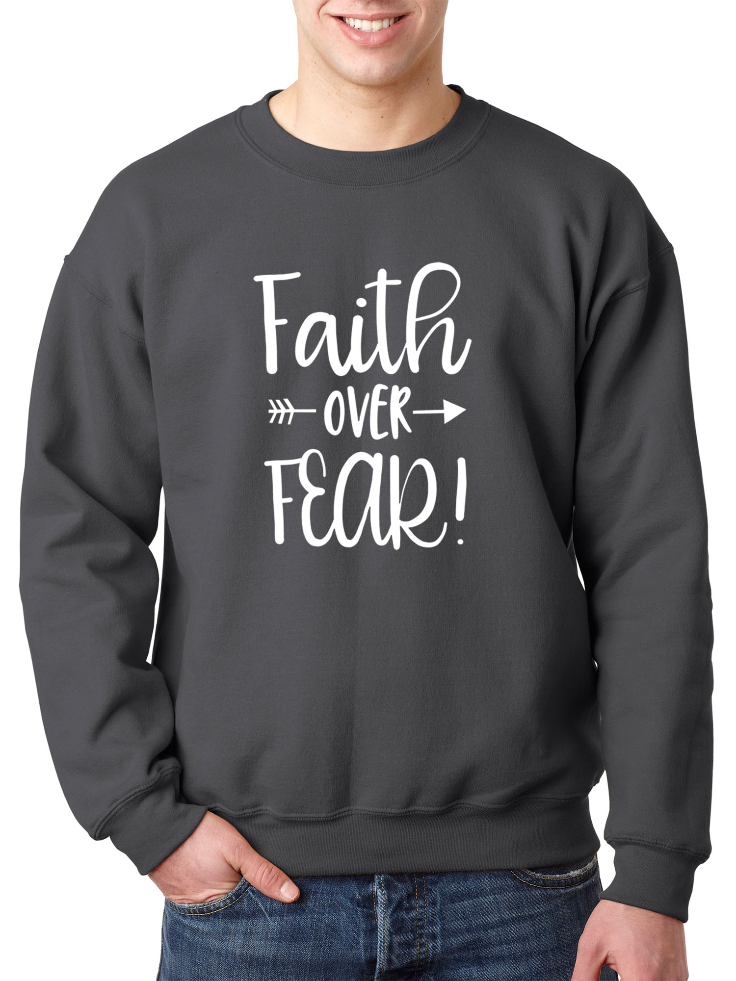 Trendy USA 1253 - Crewneck Faith Over Fear Script Sweatshirt 3XL Charcoal
