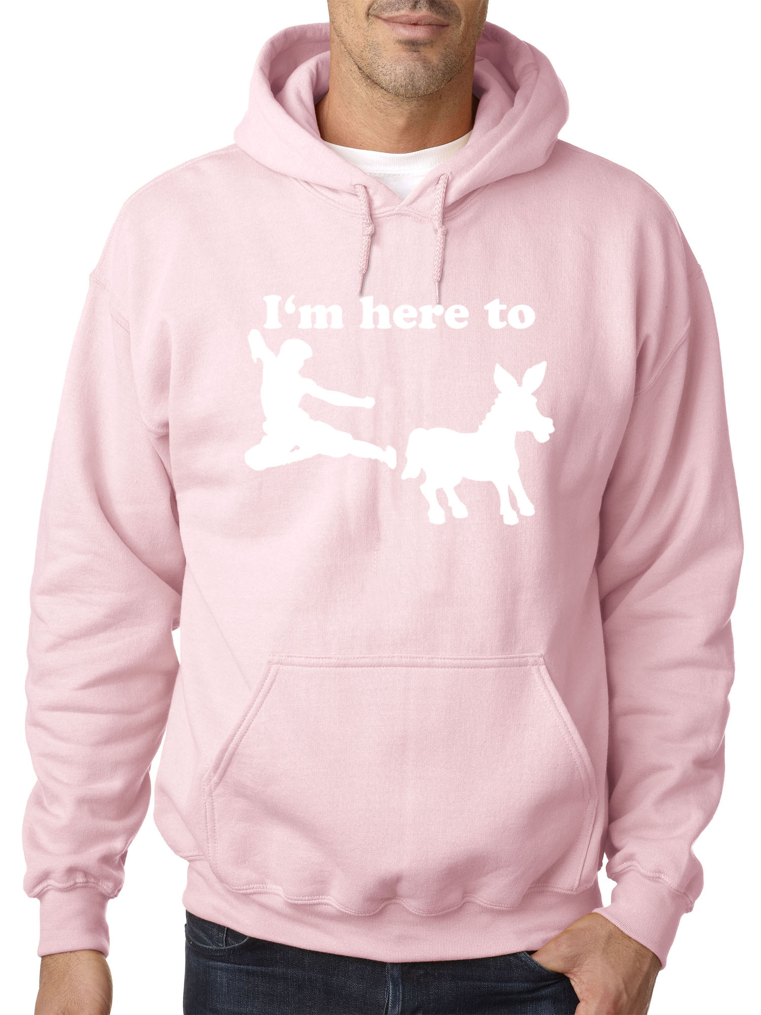 Trendy USA 1229 - Adult Hoodie I'm Here to Kick Ass Karate Donkey Sweatshirt Small Light Pink