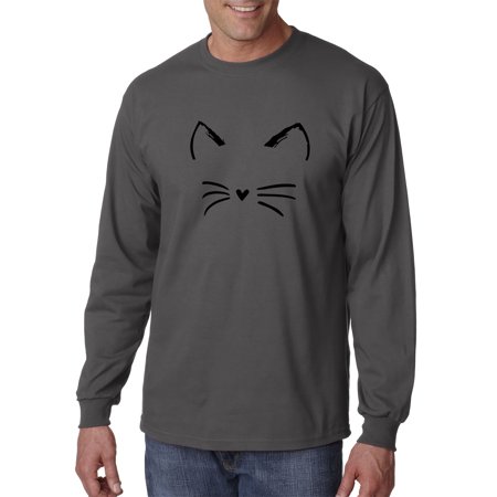 New Way 1128 - Unisex Long-Sleeve T-Shirt Cat Whiskers Silhouette Heart Nose 2XL Charcoal