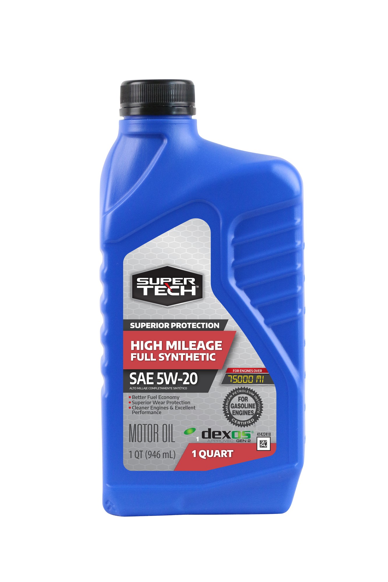 Super Tech High Mileage Full Synthetic SAE 5W-20 Motor Oil  1 Quart