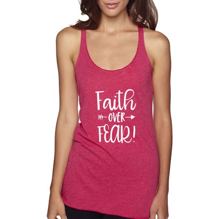 Trendy USA 1253 - Women's Tank-Top Faith Over Fear Script 2XL Shocking Pink