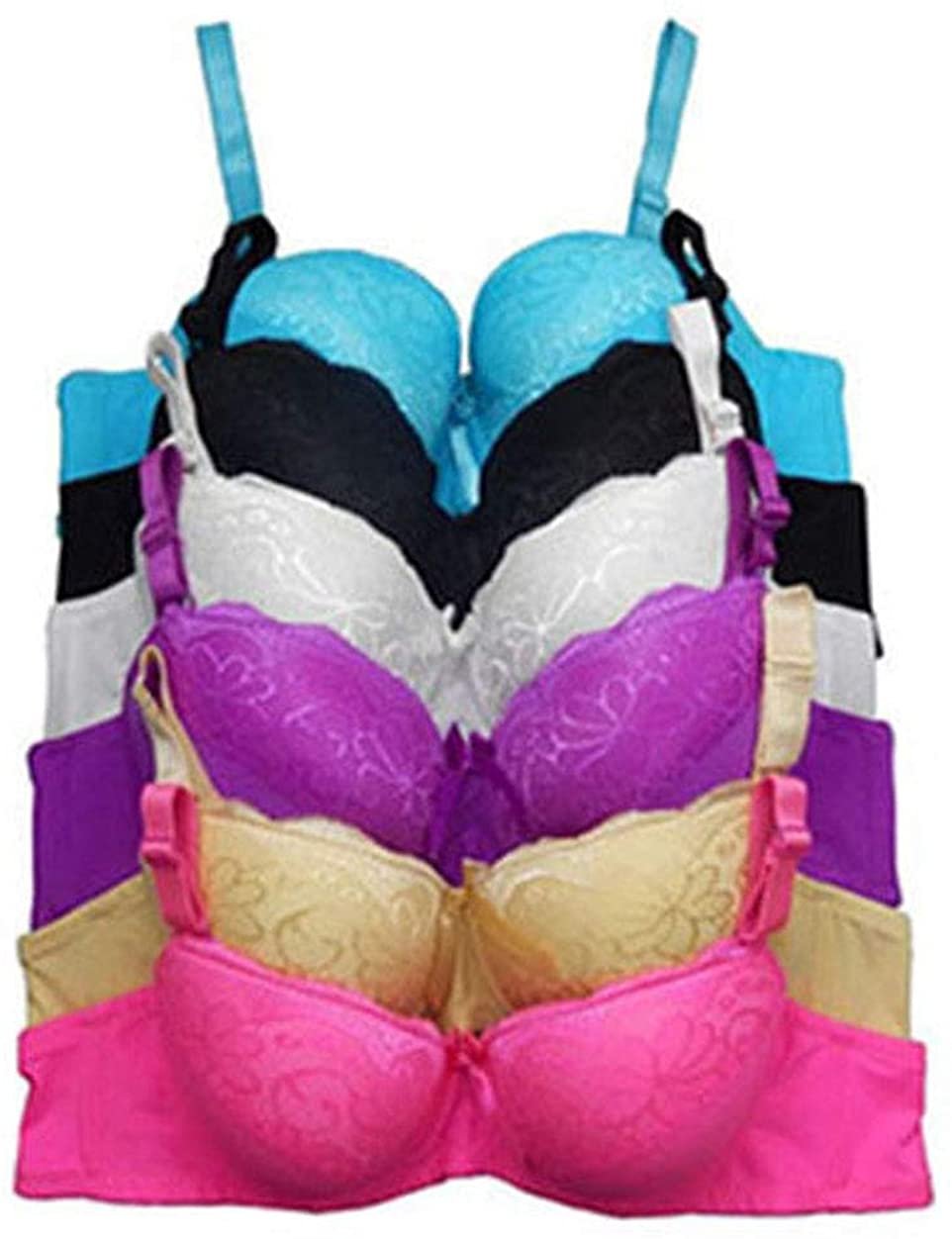 1 or 3 or 6 Pieces Wired Women Light Padded Lace Demi Bra D/DD (9021) (34D, 3 Pieces Random Mixed Color)