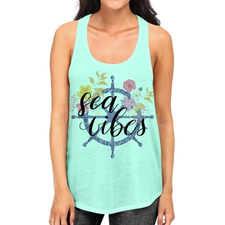 Junior S Floral Sea Vibes Tee B964 PLY Mint Green Racerback Tank Top Small