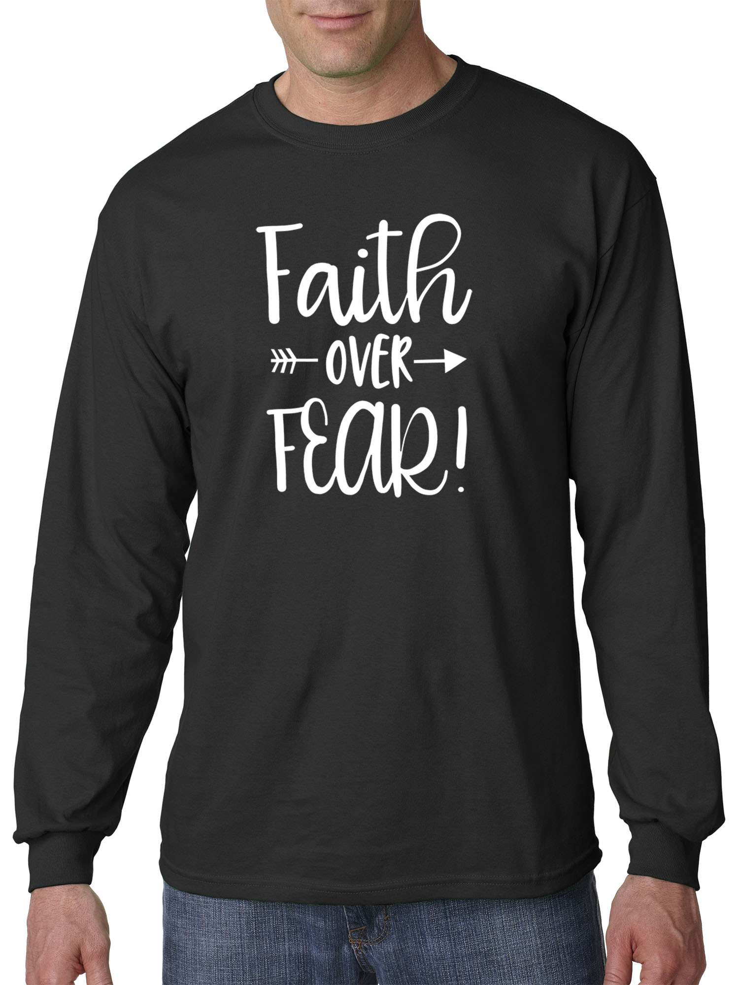 Trendy USA 1253 - Unisex Long-Sleeve T-Shirt Faith Over Fear Script 4XL Black