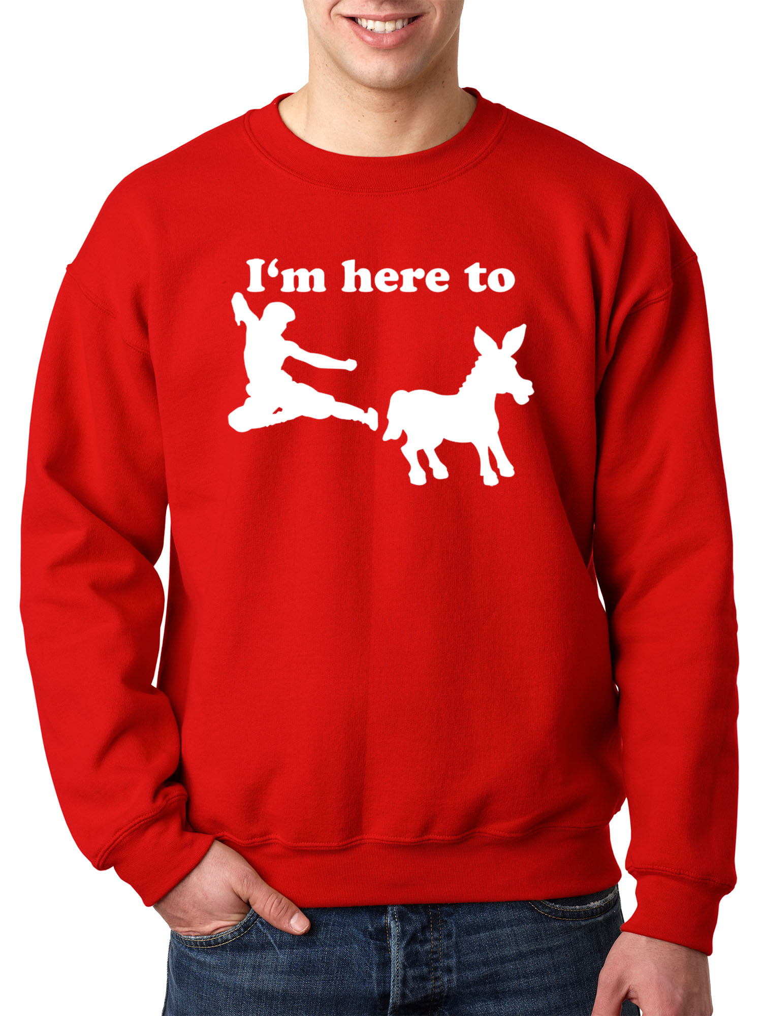 Trendy USA 1229 - Crewneck I'm Here to Kick Ass Karate Donkey Sweatshirt Medium Red