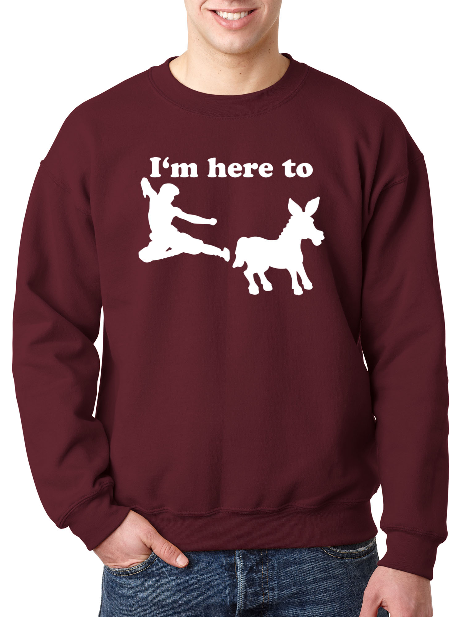Trendy USA 1229 - Crewneck I'm Here to Kick Ass Karate Donkey Sweatshirt 3XL Maroon