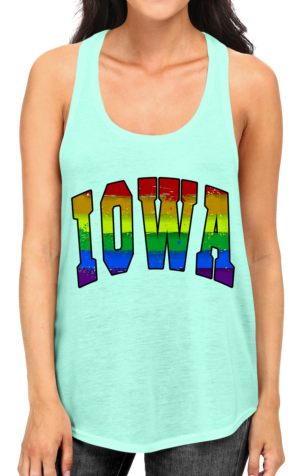Junior S Iowa Rainbow Pride B1601 PLY Mint Racerback Tank Top Small Mint