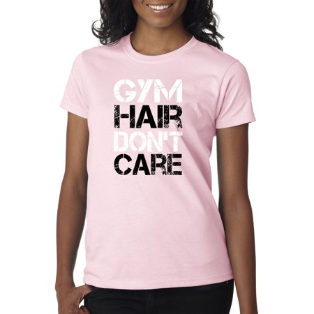 Trendy USA 1455 - Women's T-Shirt Gym Hair Don't Care Workout Exercise Fitness Health Large Light Pink