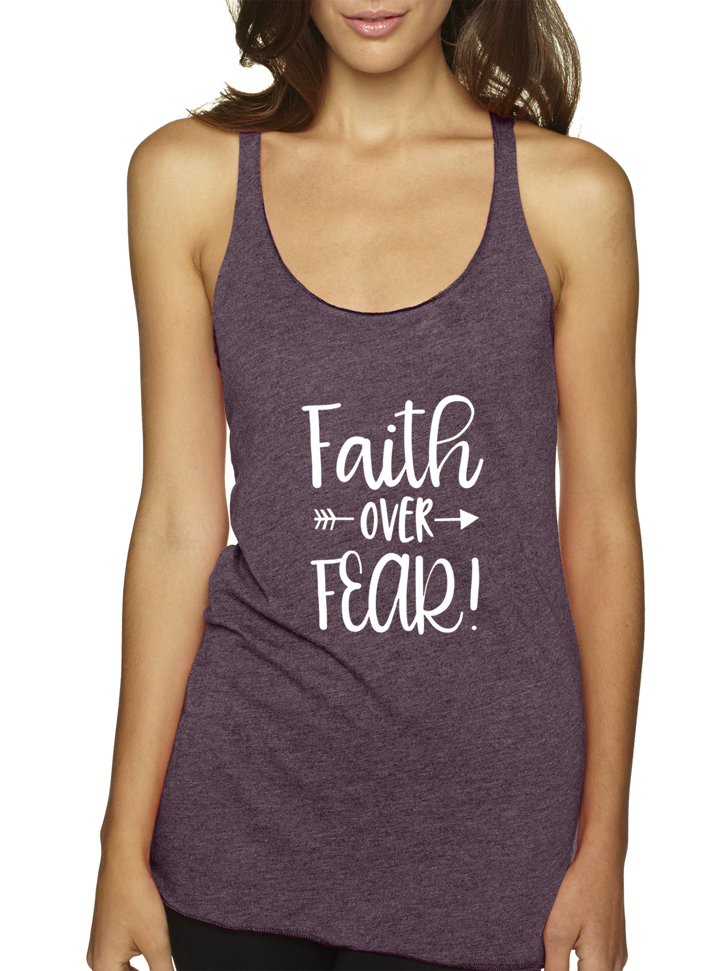 Trendy USA 1253 - Women's Tank-Top Faith Over Fear Script Medium Vintage Purple