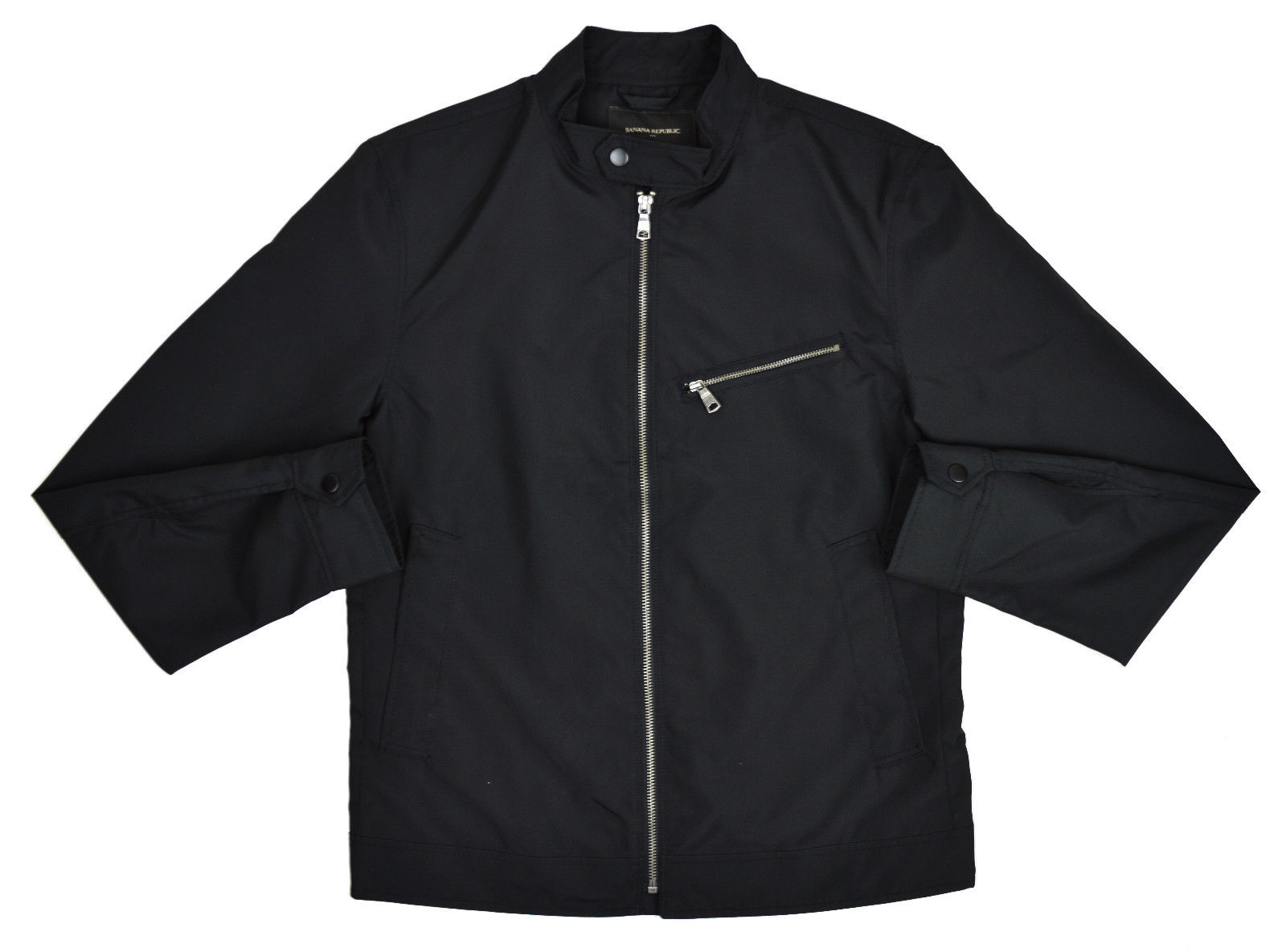 New  Banana Republic Mens Black Nylon Full Zip Basic Jacket Coat Sz M Medium 7263-1