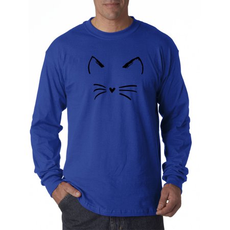 New Way 1128 - Unisex Long-Sleeve T-Shirt Cat Whiskers Silhouette Heart Nose Small Royal Blue