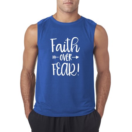 Trendy USA 1253 - Men's Sleeveless Faith Over Fear Script Medium Royal Blue