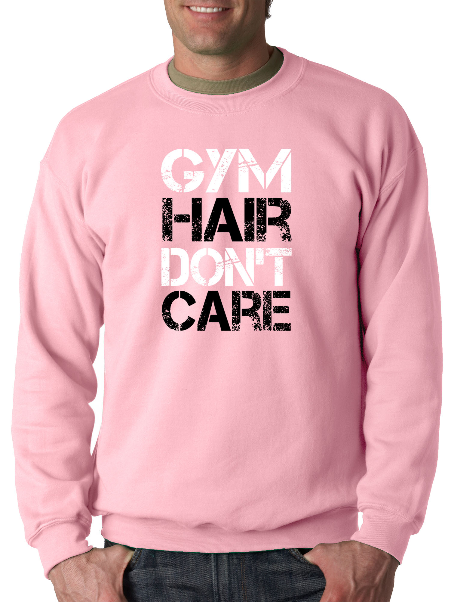 Trendy USA 1455 - Crewneck Gym Hair Don't Care Workout Exercise Fitness Health Sweatshirt XL Light Pink