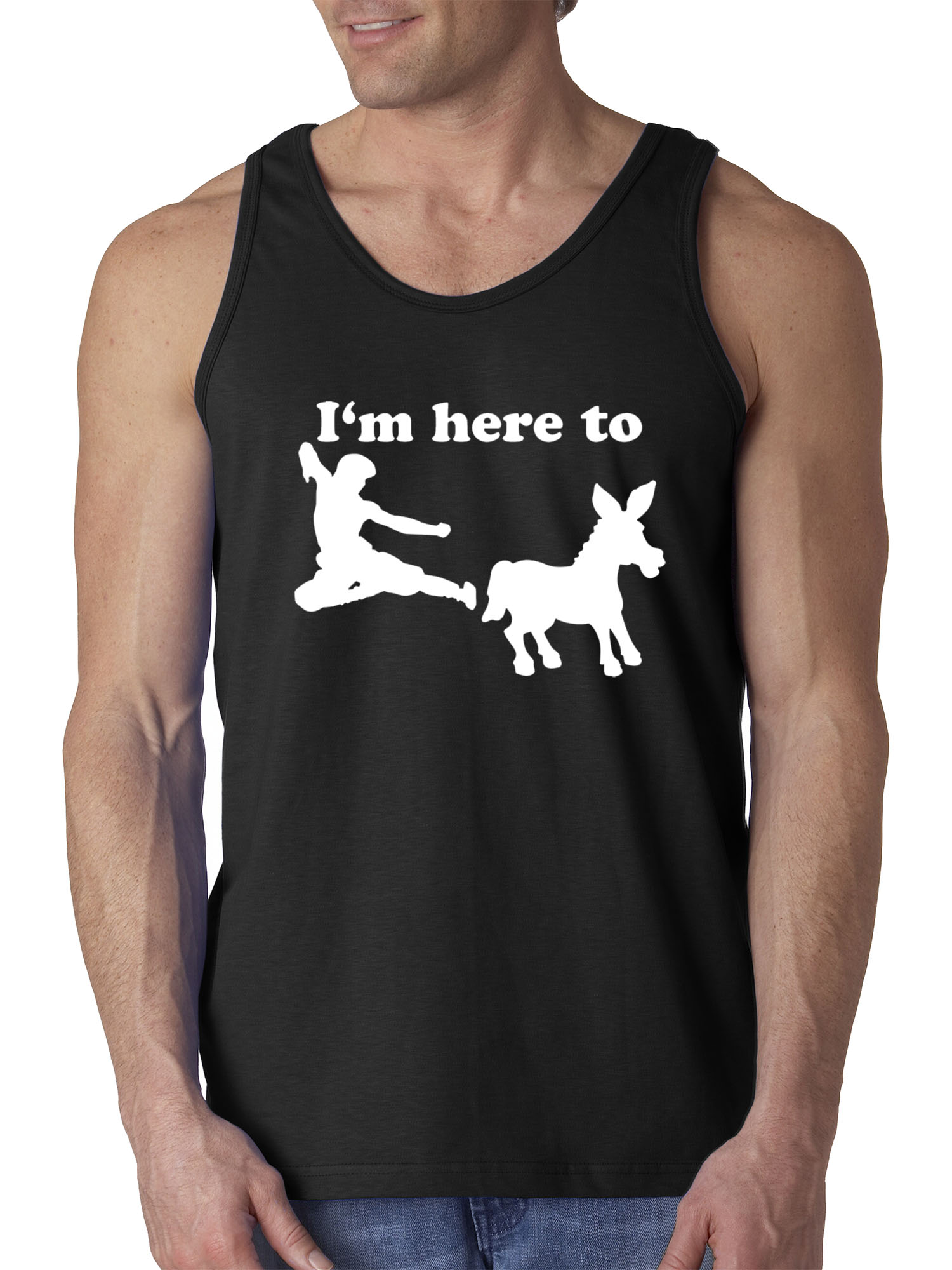 Trendy USA 1229 - Men's Tank-Top I'm Here to Kick Ass Karate Donkey Small Black