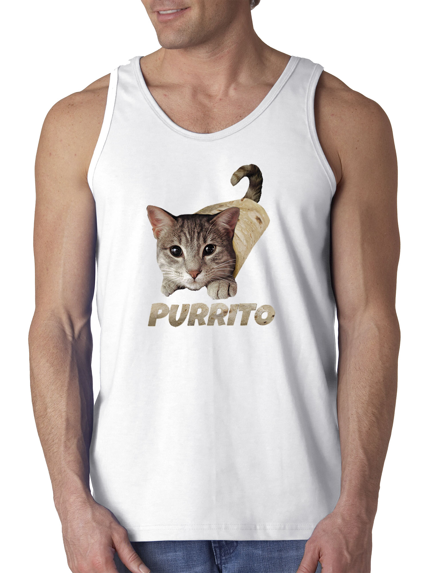 Trendy USA 1507 - Men's Tank-Top Purrito Burrito Kitty Cat Lovers Taco Spicy Funny XL White
