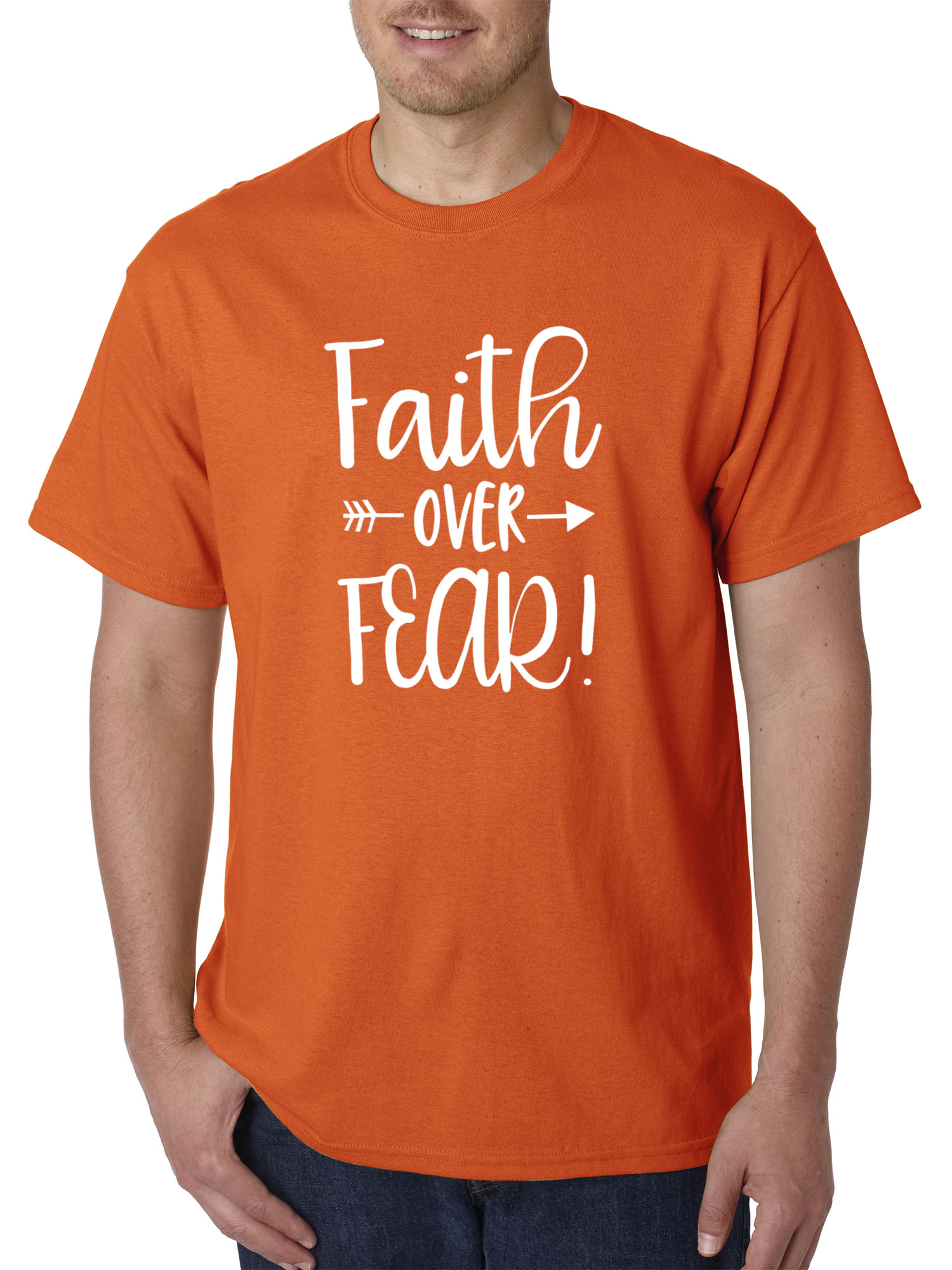 Trendy USA 1253 - Unisex T-Shirt Faith Over Fear Script XL Orange