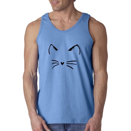 New Way 1128 - Men's Tank-Top Cat Whiskers Silhouette Heart Nose Large Carolina Blue