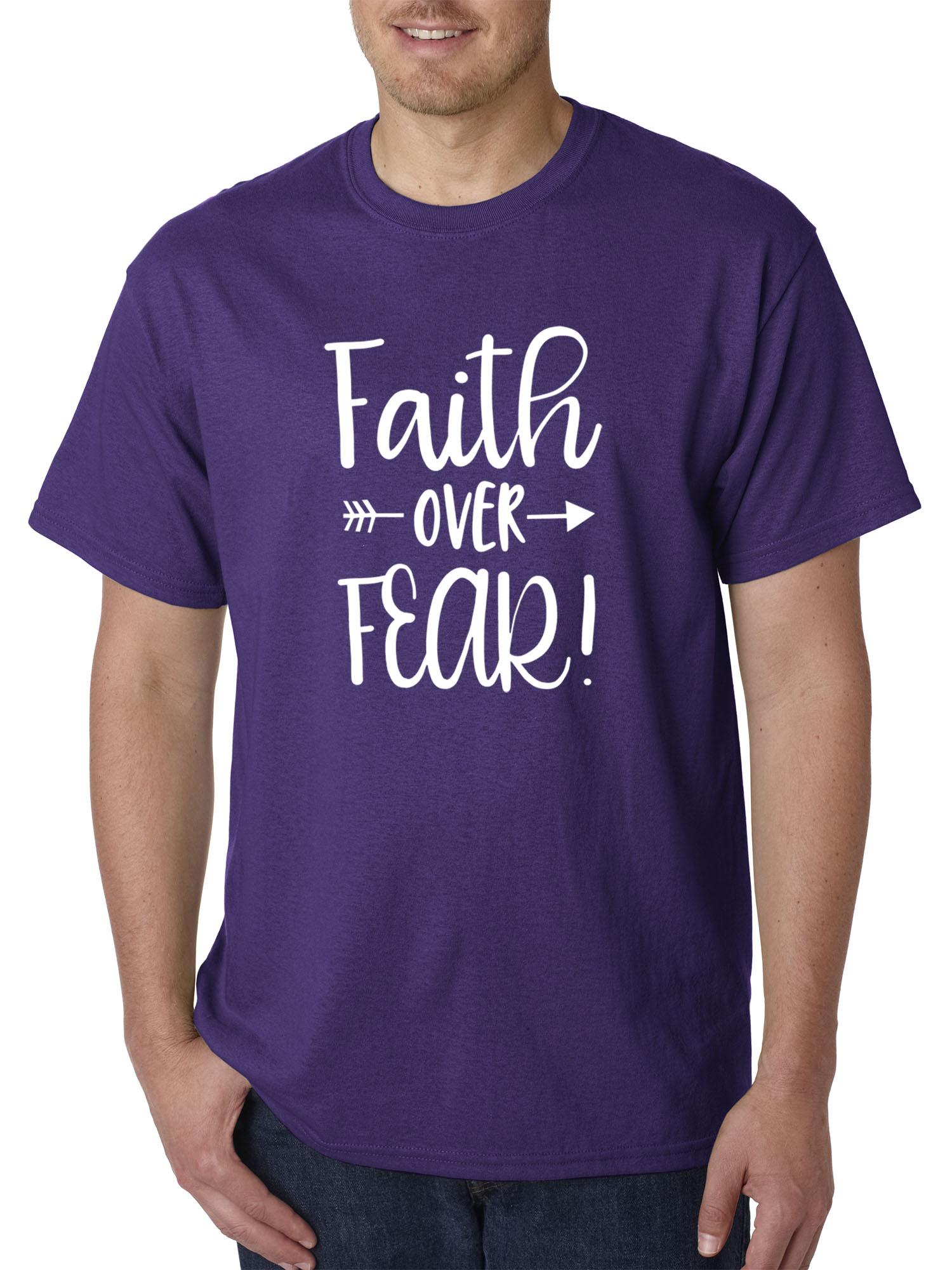 Trendy USA 1253 - Unisex T-Shirt Faith Over Fear Script Large Purple