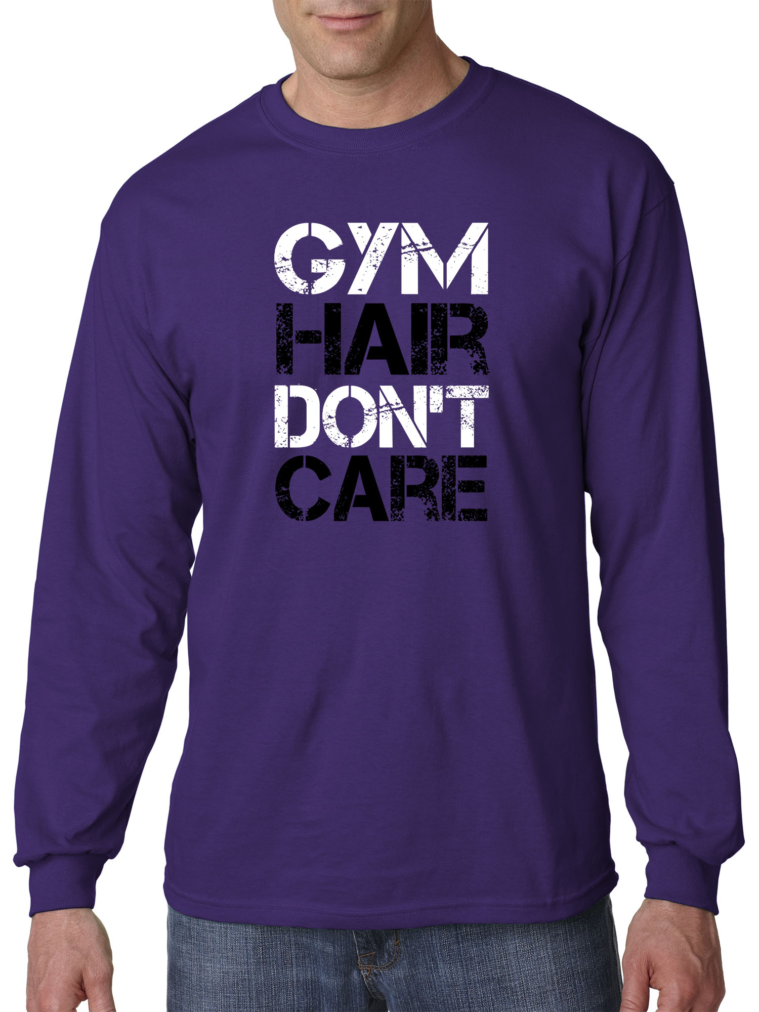 Trendy USA 1455 - Unisex Long-Sleeve T-Shirt Gym Hair Don't Care Workout Exercise Fitness Health 4XL Purple